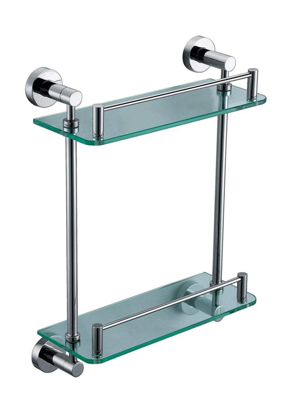 Polished Chrome Corner Mounted Double Glass Shower Shelf Bathroom