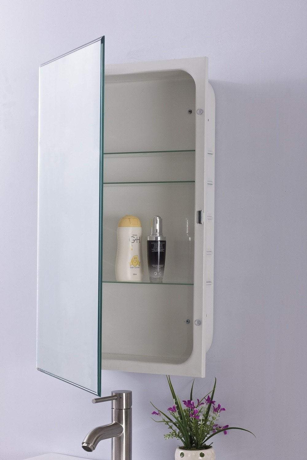 Bellaterra 16"W x 26"H Medicine Cabinet, Frameless, Recessed or Surface Mount