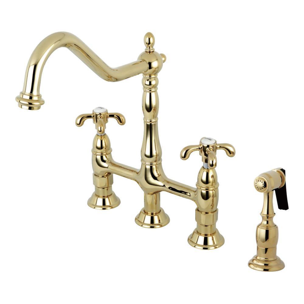 Kingston Brass French Country Bridge Kitchen Faucet Polished Brass