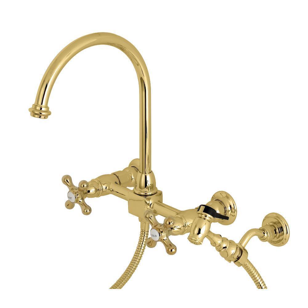 Kingston Brass Restoration Wall Mount Kitchen Faucet Polished Brass