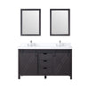 60&quot; Brown Double Vanity, White Quartz Top, Square Sinks, 24&quot; Mirrors