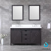 60&quot; Brown Double Vanity, White Quartz Top, Square Sinks, 24&quot; Mirrors