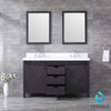 60&quot; Brown Double Vanity, White Quartz Top, Square Sinks, 24&quot; Mirrors