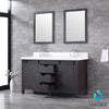 60&quot; Brown Double Vanity, White Quartz Top, Square Sinks, 24&quot; Mirrors