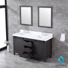 60&quot; Brown Double Vanity, White Quartz Top, Square Sinks, 24&quot; Mirrors