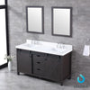 60&quot; Brown Double Vanity, White Quartz Top, Square Sinks, 24&quot; Mirrors