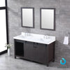 60&quot; Brown Double Vanity, White Quartz Top, Square Sinks, 24&quot; Mirrors