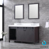 60&quot; Brown Double Vanity, White Quartz Top, Square Sinks, 24&quot; Mirrors