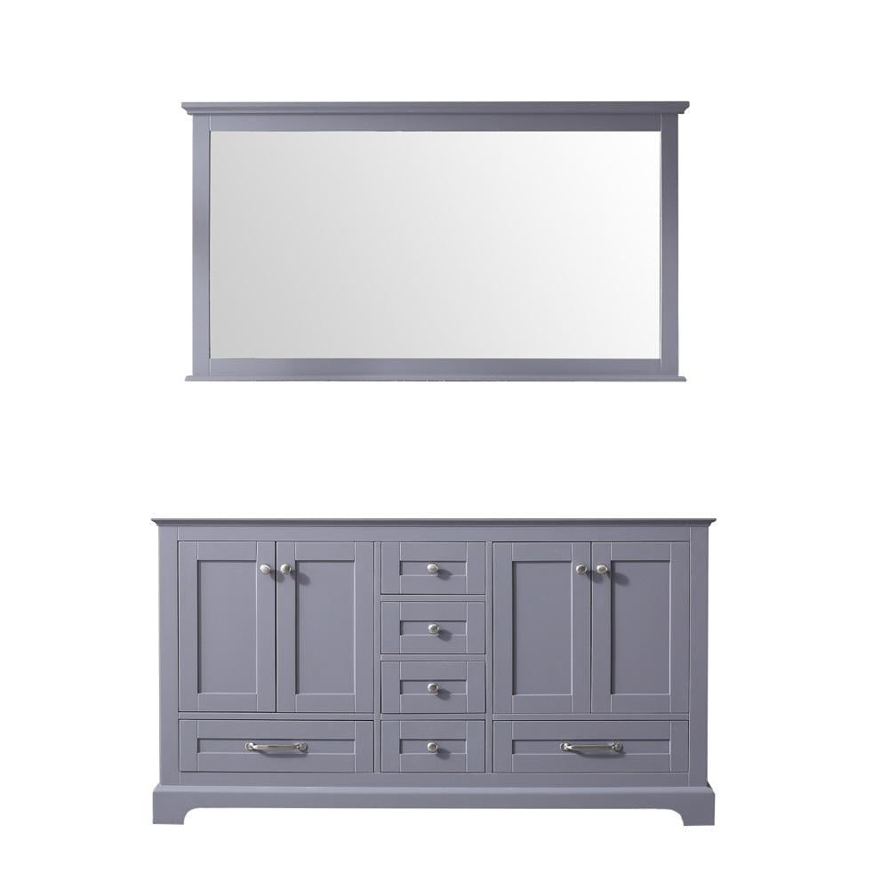 60" Dark Grey Double Vanity, no Top and 58" Mirror