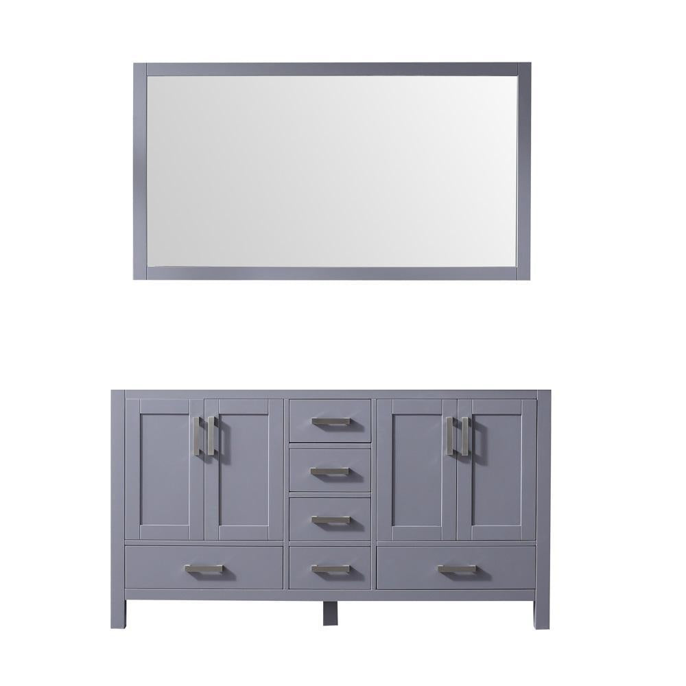 60" Dark Grey Double Vanity, no Top and 58" Mirror