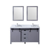 60&quot; Dark Grey Double Vanity, White Carrara Marble Top, Square Sinks, 24&quot; Mirrors