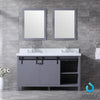 60&quot; Dark Grey Double Vanity, White Carrara Marble Top, Square Sinks, 24&quot; Mirrors