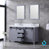 60&quot; Dark Grey Double Vanity, White Carrara Marble Top, Square Sinks, 24&quot; Mirrors