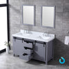 60&quot; Dark Grey Double Vanity, White Carrara Marble Top, Square Sinks, 24&quot; Mirrors