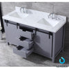 60&quot; Dark Grey Double Vanity, White Carrara Marble Top, Square Sinks, 24&quot; Mirrors