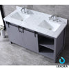 60&quot; Dark Grey Double Vanity, White Carrara Marble Top, Square Sinks, 24&quot; Mirrors