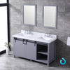 60&quot; Dark Grey Double Vanity, White Carrara Marble Top, Square Sinks, 24&quot; Mirrors