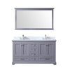 60&quot; Dark Grey Double Vanity, White Carrara Marble Top, Square Sinks, 58&quot; Mirror