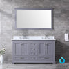 60&quot; Dark Grey Double Vanity, White Carrara Marble Top, Square Sinks, 58&quot; Mirror