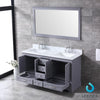 60&quot; Dark Grey Double Vanity, White Carrara Marble Top, Square Sinks, 58&quot; Mirror