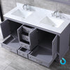 60&quot; Dark Grey Double Vanity, White Carrara Marble Top, Square Sinks, 58&quot; Mirror