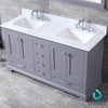 60&quot; Dark Grey Double Vanity, White Carrara Marble Top, Square Sinks, 58&quot; Mirror