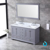 60&quot; Dark Grey Double Vanity, White Carrara Marble Top, Square Sinks, 58&quot; Mirror