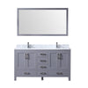 60&quot; Dark Grey Double Vanity, White Carrara Marble Top, Square Sinks, 58&quot; Mirror