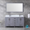 60&quot; Dark Grey Double Vanity, White Carrara Marble Top, Square Sinks, 58&quot; Mirror