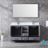 60&quot; Dark Grey Double Vanity, White Carrara Marble Top, Square Sinks, 58&quot; Mirror