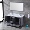 60&quot; Dark Grey Double Vanity, White Carrara Marble Top, Square Sinks, 58&quot; Mirror