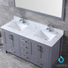 60&quot; Dark Grey Double Vanity, White Carrara Marble Top, Square Sinks, 58&quot; Mirror