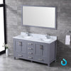 60&quot; Dark Grey Double Vanity, White Carrara Marble Top, Square Sinks, 58&quot; Mirror