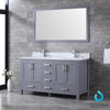 60&quot; Dark Grey Double Vanity, White Carrara Marble Top, Square Sinks, 58&quot; Mirror