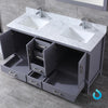 60&quot; Dark Grey Double Vanity, White Carrara Marble Top, Square Sinks, 58&quot; Mirror