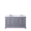 60&quot; Dark Grey Double Vanity, White Carrara Marble Top, Square Sinks, no Mirror