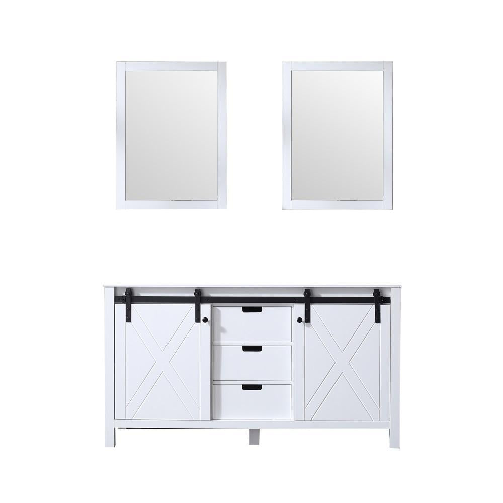 60" White Double Vanity, no Top and 24" Mirrors