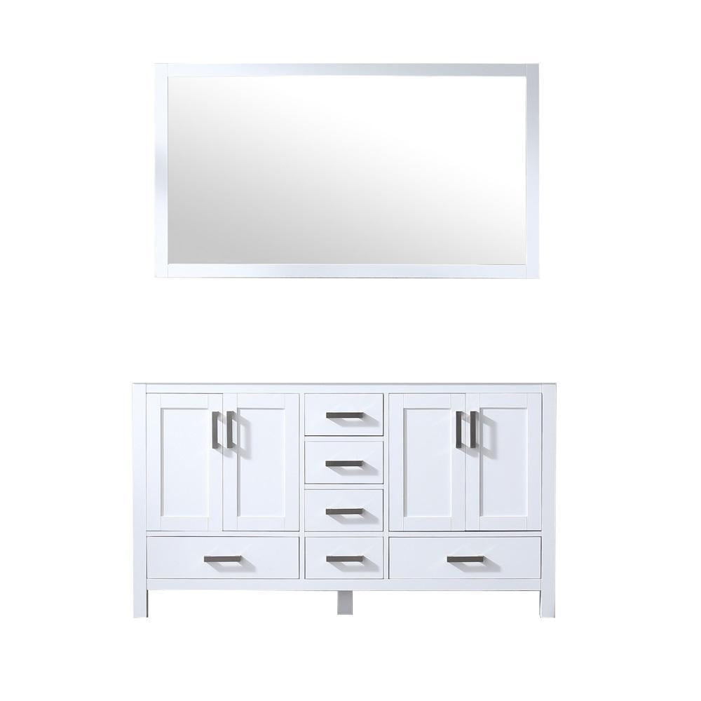 60" White Double Vanity, no Top and 58" Mirror