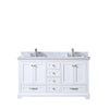 60&quot; White Double Vanity, White Carrara Marble Top, Square Sinks, no Mirror