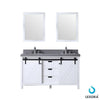 60&quot; White Double Vanity White, Grey Quartz Top, Square Sinks, 24&quot; Mirrors