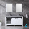 60&quot; White Double Vanity White, Grey Quartz Top, Square Sinks, 24&quot; Mirrors