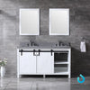 60&quot; White Double Vanity White, Grey Quartz Top, Square Sinks, 24&quot; Mirrors