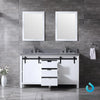 60&quot; White Double Vanity White, Grey Quartz Top, Square Sinks, 24&quot; Mirrors