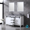 60&quot; White Double Vanity White, Grey Quartz Top, Square Sinks, 24&quot; Mirrors