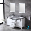 60&quot; White Double Vanity White, Grey Quartz Top, Square Sinks, 24&quot; Mirrors