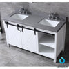 60&quot; White Double Vanity White, Grey Quartz Top, Square Sinks, 24&quot; Mirrors