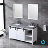 60&quot; White Double Vanity White, Grey Quartz Top, Square Sinks, 24&quot; Mirrors