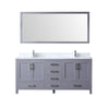 72&quot; Dark Grey Double Vanity, White Carrara Marble Top, Square Sinks, 70&quot; Mirror