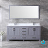 72&quot; Dark Grey Double Vanity, White Carrara Marble Top, Square Sinks, 70&quot; Mirror