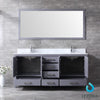 72&quot; Dark Grey Double Vanity, White Carrara Marble Top, Square Sinks, 70&quot; Mirror